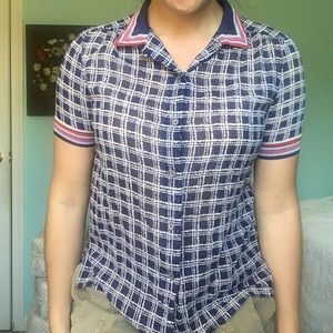 Vintage Plaid Short Sleeve Blouse